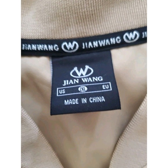 Jian Wang 2XL Men's 2 Pc Retro Zip Up Pockets Beige Striped Trim Track Suit - Picture 15 of 15